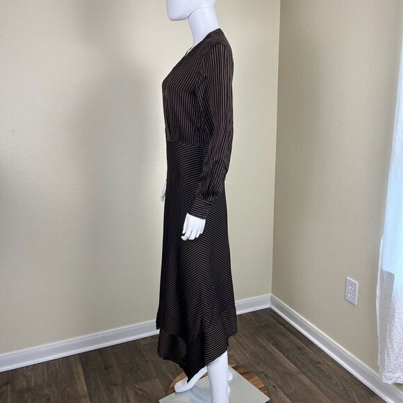 & Other Stories Womens Size 4  Stripe Satin Asymmetrical Handkerchief Midi Dress - Picture 11 of 16